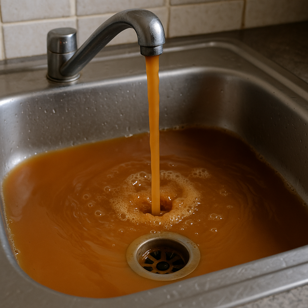 Discolored rusty sink water in a residential home